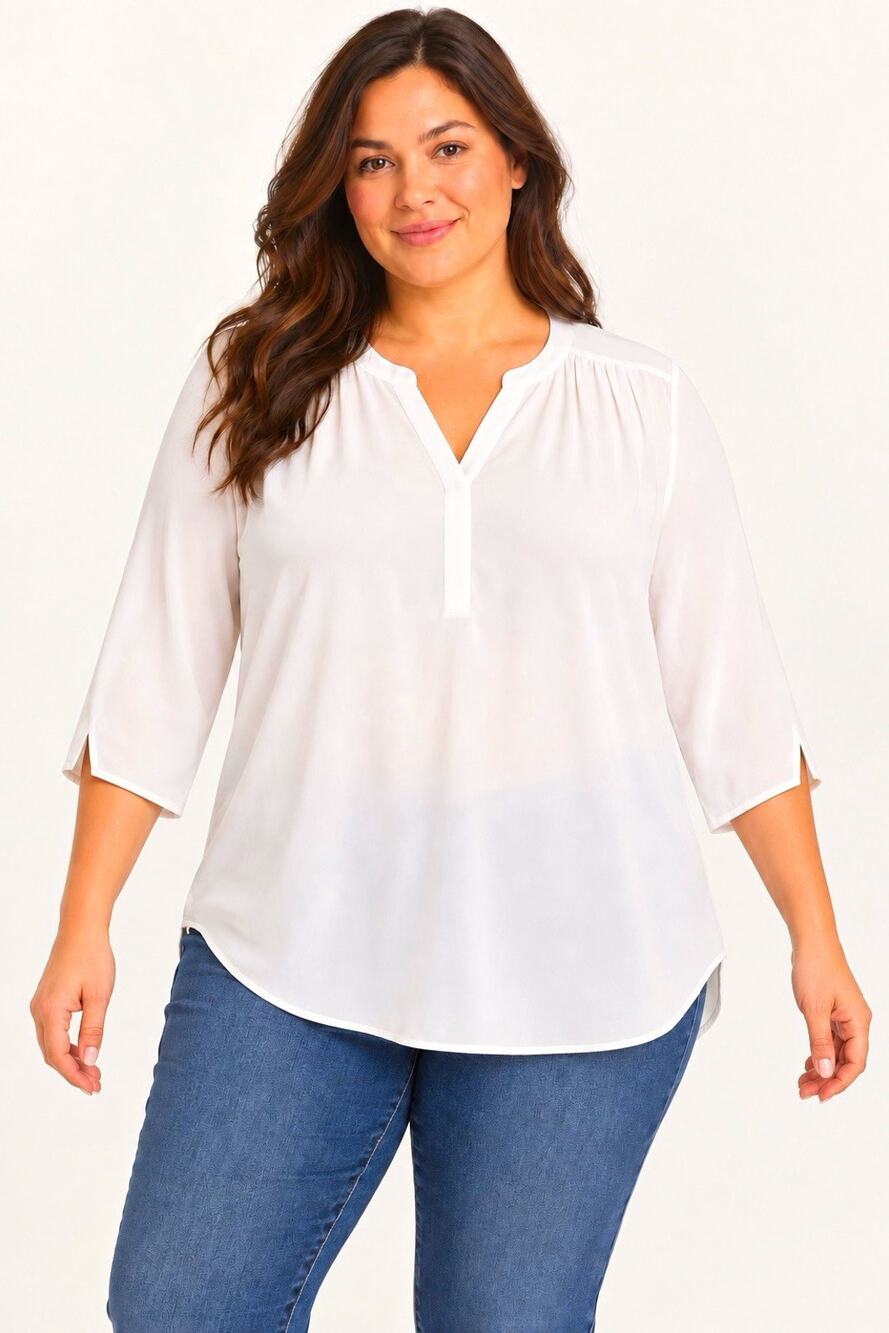 NYDJ Women White Solid V-Neck Pullover 3/4 Sleeve Blouse Plus Size 2X